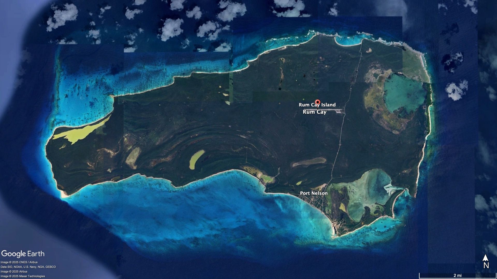 Rum Cay full island aerial Google Earth